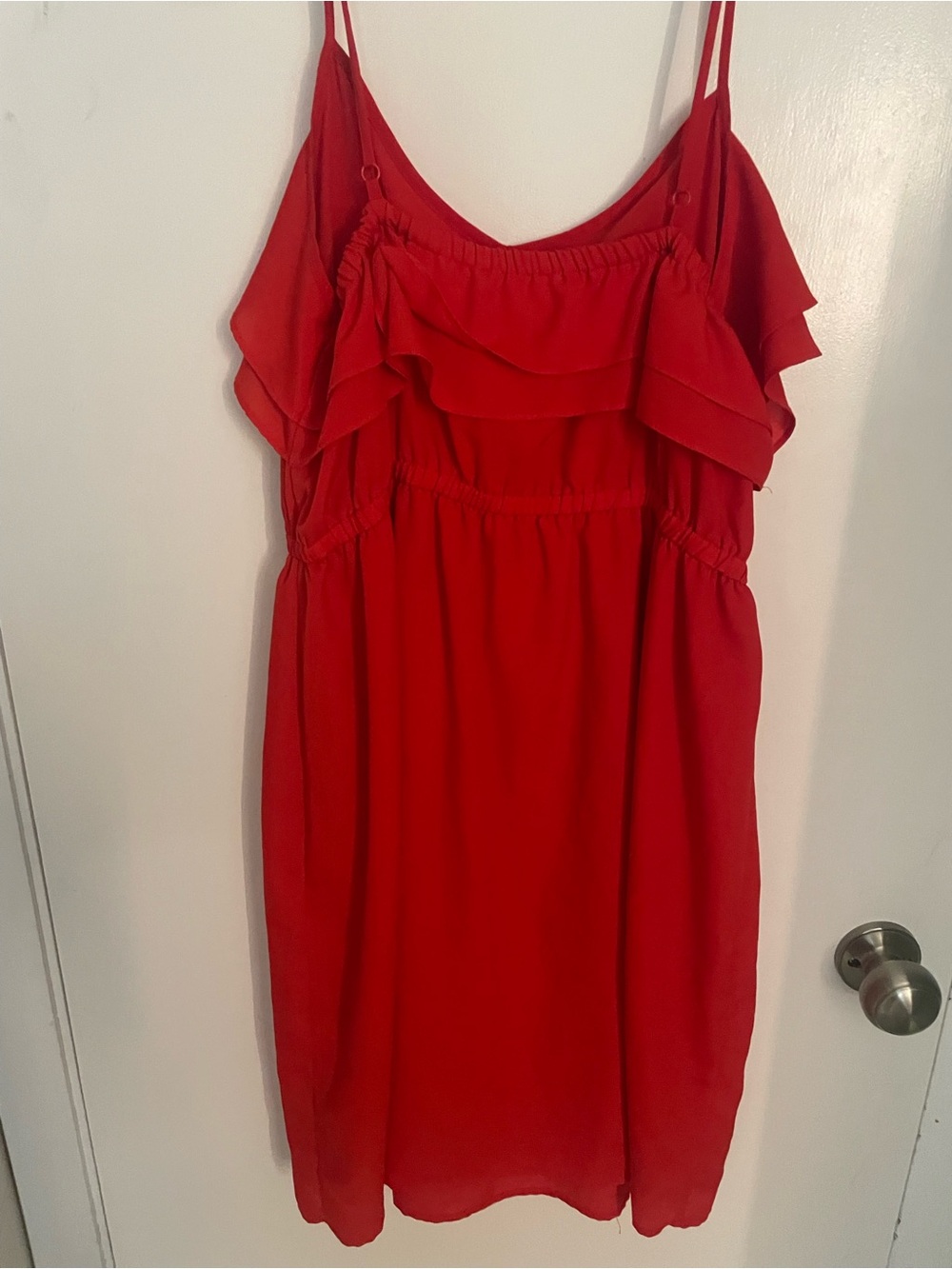 Red Ruffle Spaghetti-Strap Mini Dress - Picture 2 of 3